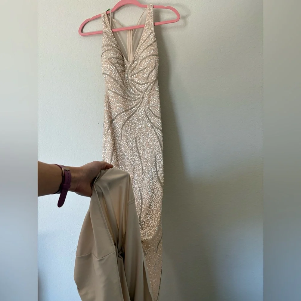 Adrianna Papell-Adrian Maddox Collection Sequin Tan Gown - Picture 7 of 13
